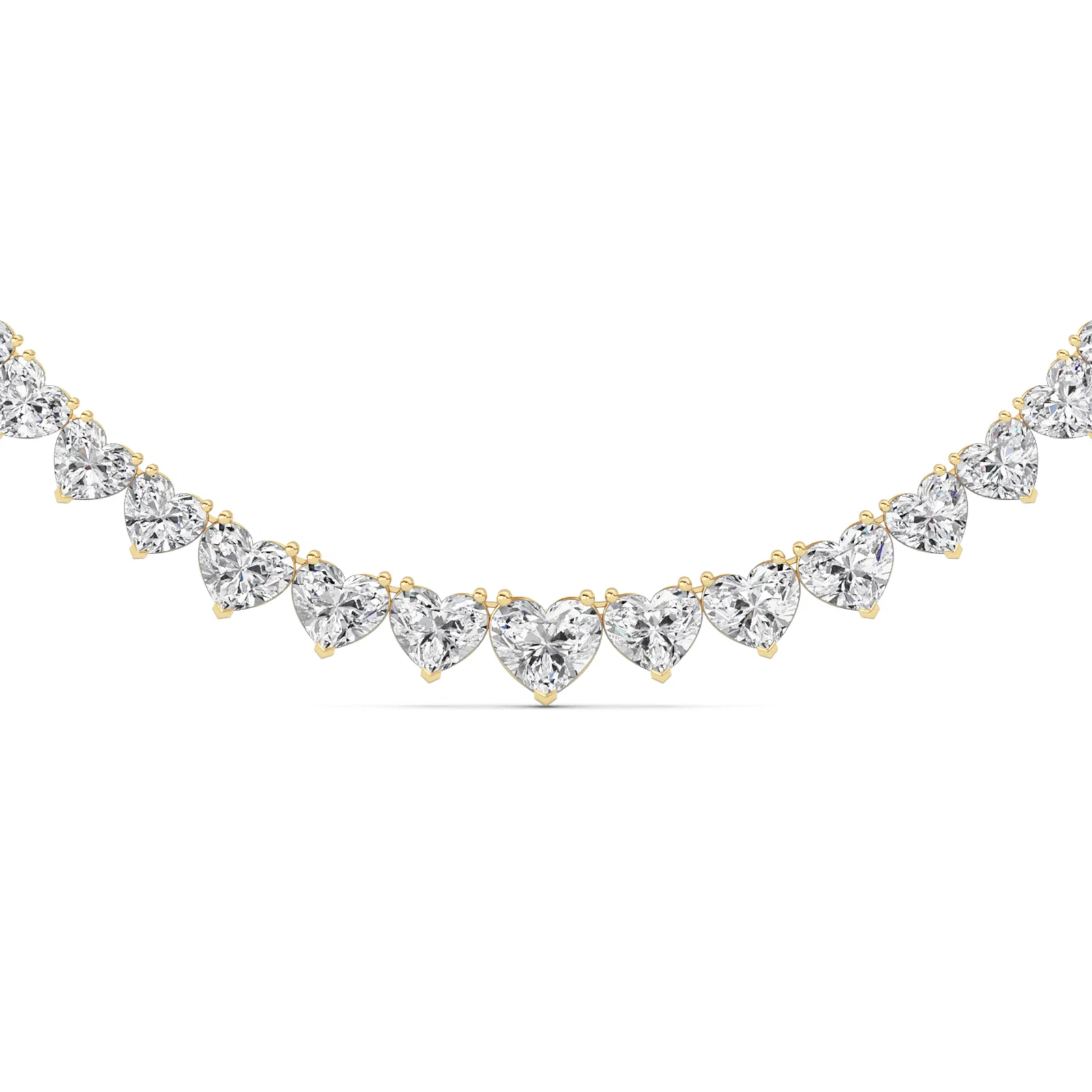Graduating heart riviera necklace, yellow gold with heart-cut diamonds