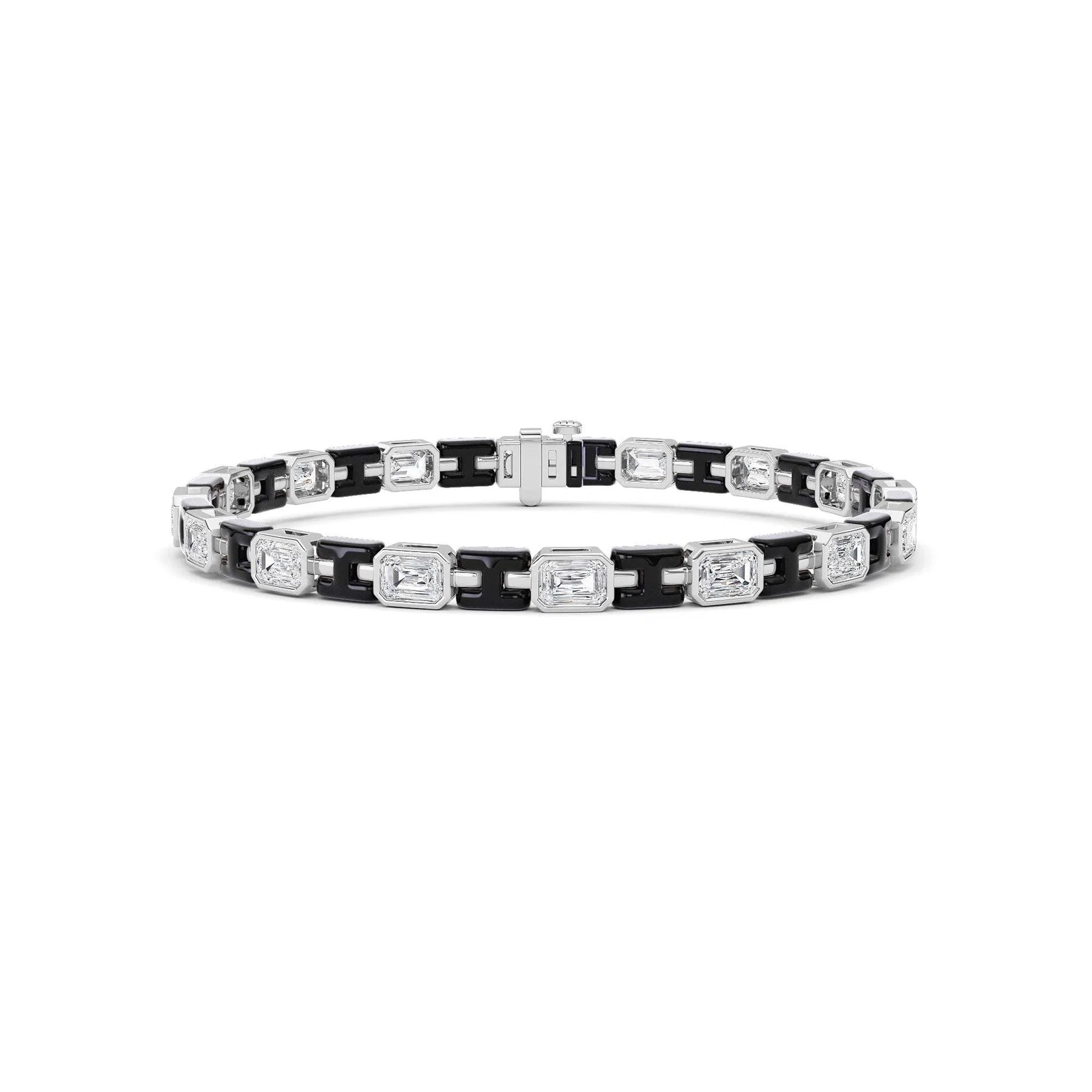 Emerald-cut bracelet with black and white link design
