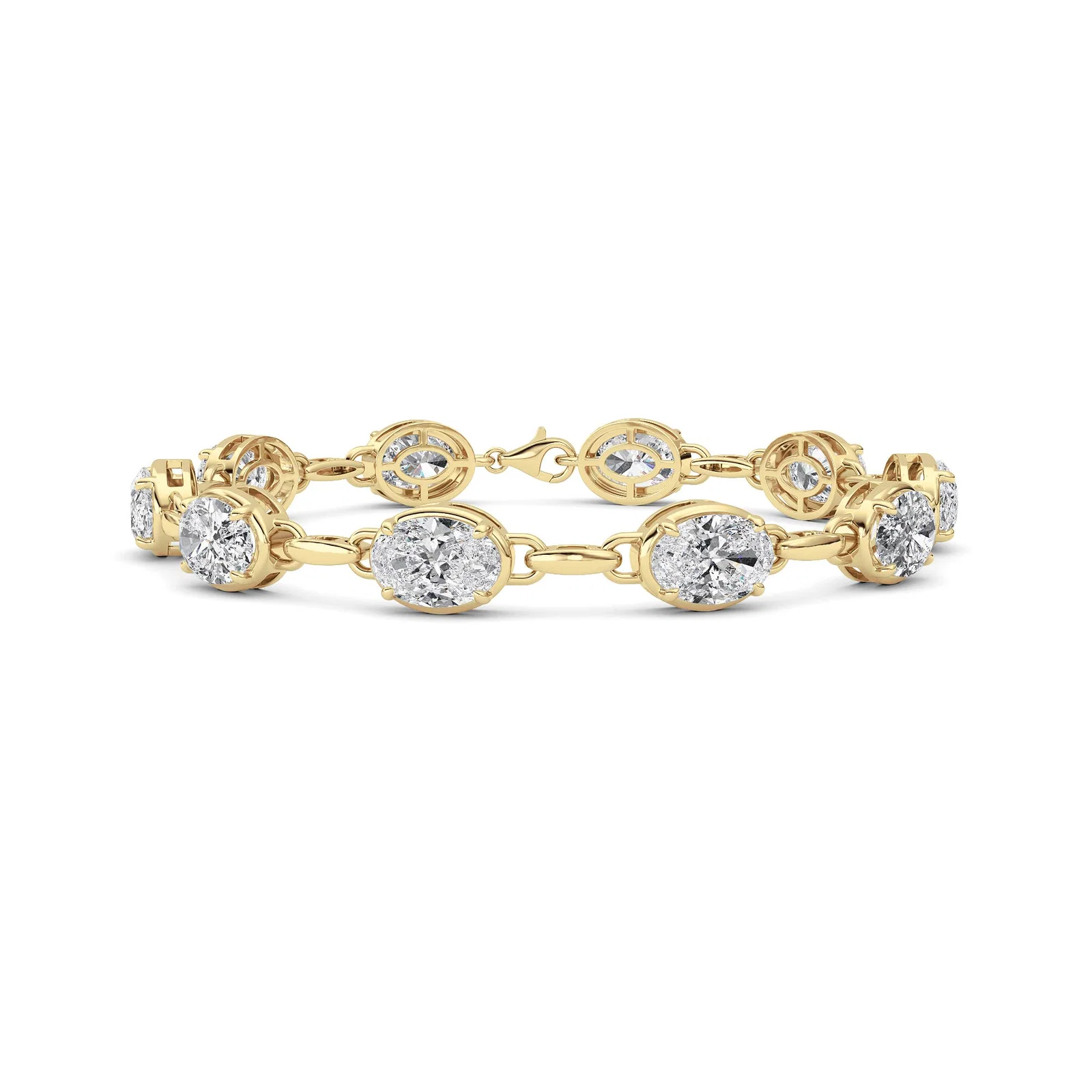Bezel link oval tennis bracelet, yellow gold with oval bezel-set diamonds