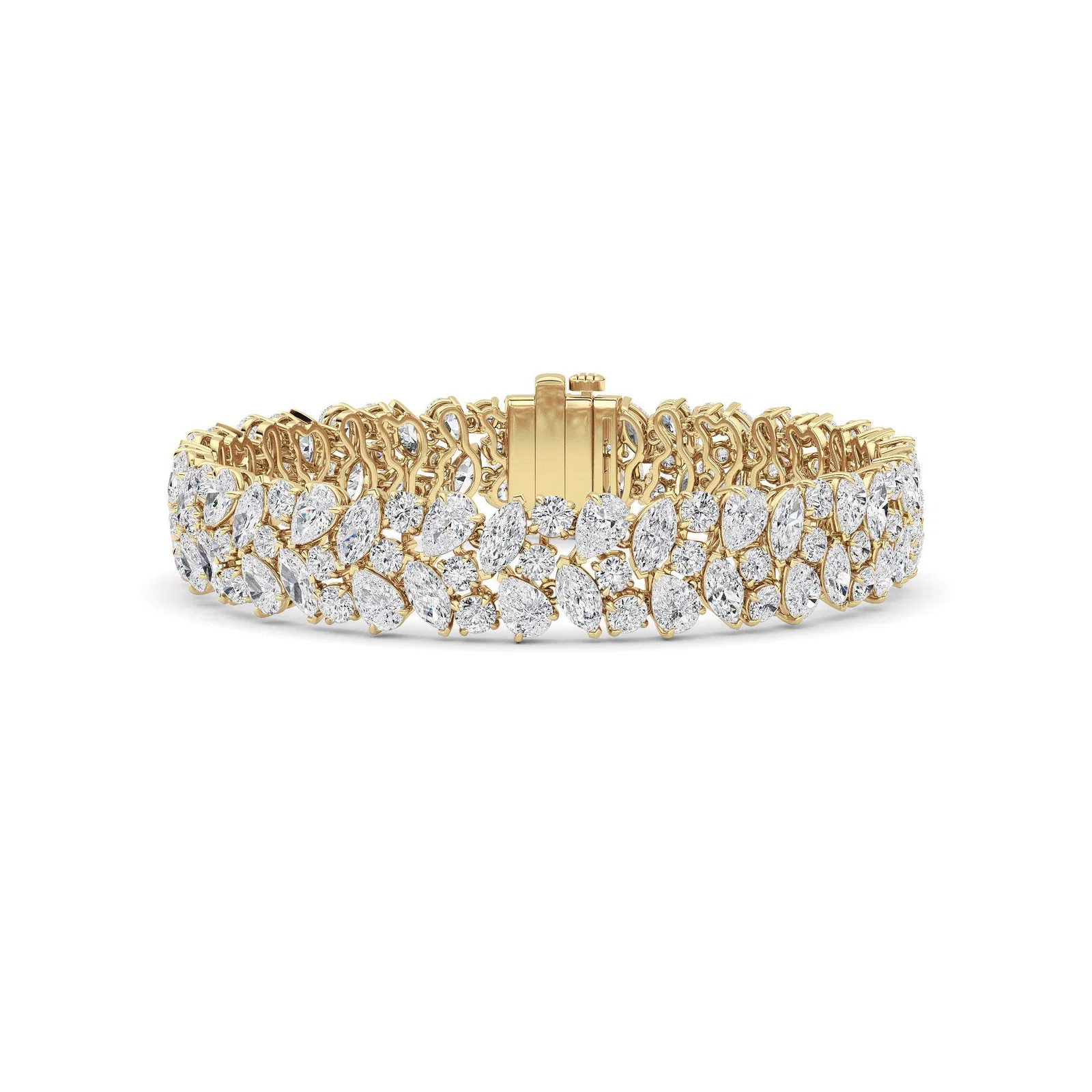 Fancy marquise, round and pear bracelet, yellow gold cluster link bracelet
